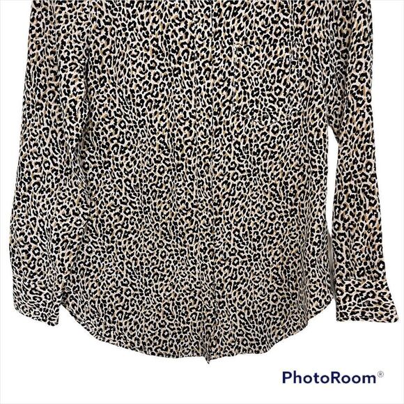 J. Crew Leopard Print Button-Up Casual Silk Shirt Size 2 - Picture 7 of 12